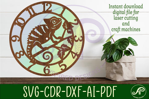 Chameleon wall clock laser cut files, SVG file. SVG APInspireddesigns 