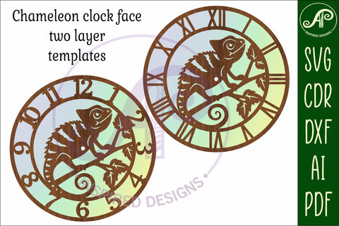Chameleon wall clock laser cut files, SVG file. SVG APInspireddesigns 