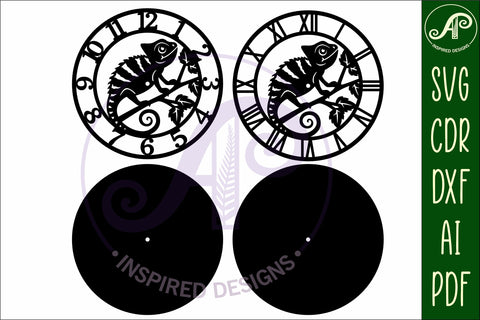 Chameleon wall clock laser cut files, SVG file. SVG APInspireddesigns 