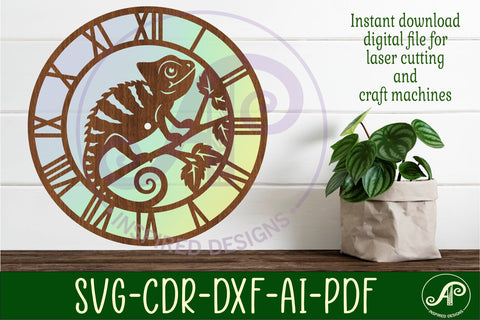 Chameleon wall clock laser cut files, SVG file. SVG APInspireddesigns 