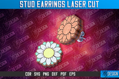 Chamomile Stud Earrings Laser Cut | Accessories Laser Cut SVG Design | CNC Files SVG Fly Design 