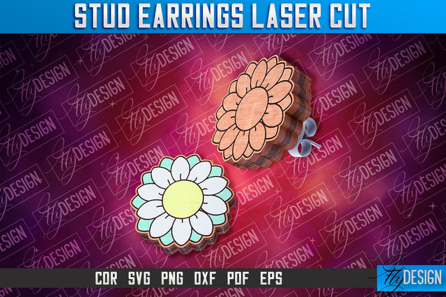 Chamomile Stud Earrings Laser Cut | Accessories Laser Cut SVG Design | CNC Files SVG Fly Design 
