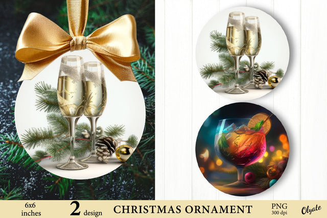 Champagne Flutes PNG. Christmas Ornament Sublimation PNG. Sublimation Olga Terlyanskaya 