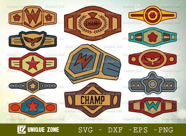 Championship Belt SVG-Champ Belt Clipart Cut File Bundle SVG Unique Zone 