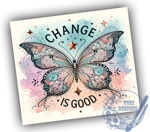 Change is Good Boho Butterfly 20oz Skinny Tumbler, Boho Butterfly Tumbler Png, Straight & Tapered Tumbler Wrap, Instant Digital Download Sublimation ToriDesigns 