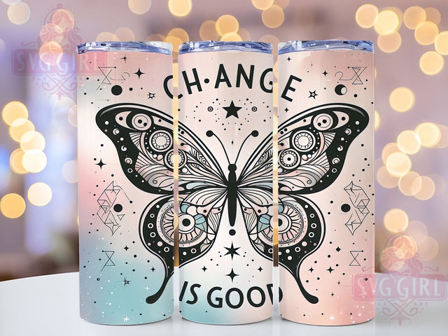 Change is Good Boho Floral Butterfly 20oz Tumbler Wrap Sublimation Design, Straight Tapered Tumbler Wrap, Boho Floral Butterfly Tumbler Png, Instant Digital Download Sublimation SvggirlplusArt 