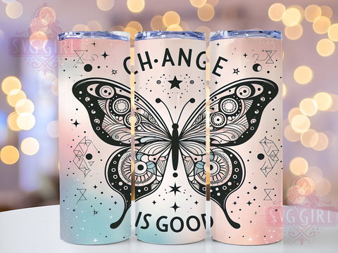 Change is Good Boho Floral Butterfly 20oz Tumbler Wrap Sublimation Design, Straight Tapered Tumbler Wrap, Boho Floral Butterfly Tumbler Png, Instant Digital Download Sublimation SvggirlplusArt 
