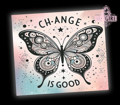 Change is Good Boho Floral Butterfly 20oz Tumbler Wrap Sublimation Design, Straight Tapered Tumbler Wrap, Boho Floral Butterfly Tumbler Png, Instant Digital Download Sublimation SvggirlplusArt 