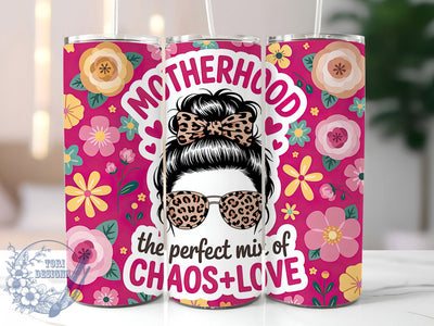 Chaos & Love Mom 20oz Tumbler, Sarcastic Mom Gift, Pink Tumbler Wrap, Sublimation Design, 20oz Tumbler, Funny Mom Quote, Parenting Humor Sublimation ToriDesigns 