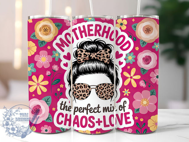Chaos & Love Mom 20oz Tumbler, Sarcastic Mom Gift, Pink Tumbler Wrap, Sublimation Design, 20oz Tumbler, Funny Mom Quote, Parenting Humor Sublimation ToriDesigns 