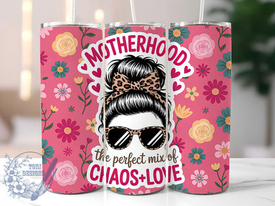 Chaos & Love Mom 20oz Tumbler, Sarcastic Mom Gift, Pink Tumbler Wrap, Sublimation Design, 20oz Tumbler, Funny Mom Quote, Parenting Humor Sublimation ToriDesigns 