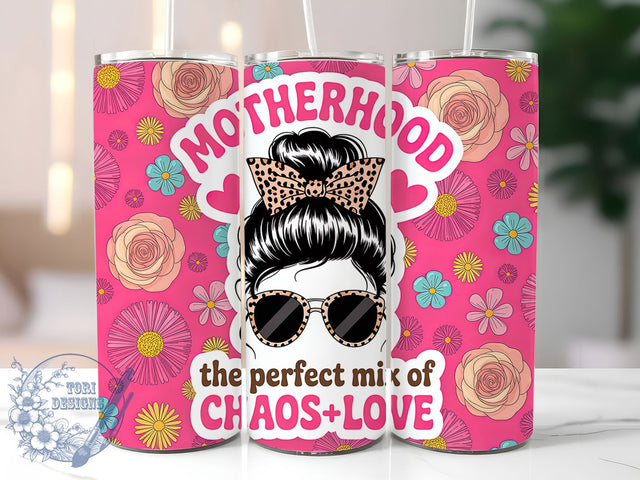 Chaos & Love Mom 20oz Tumbler, Sarcastic Mom Gift, Pink Tumbler Wrap, Sublimation Design, 20oz Tumbler, Funny Mom Quote, Parenting Humor Sublimation ToriDesigns 
