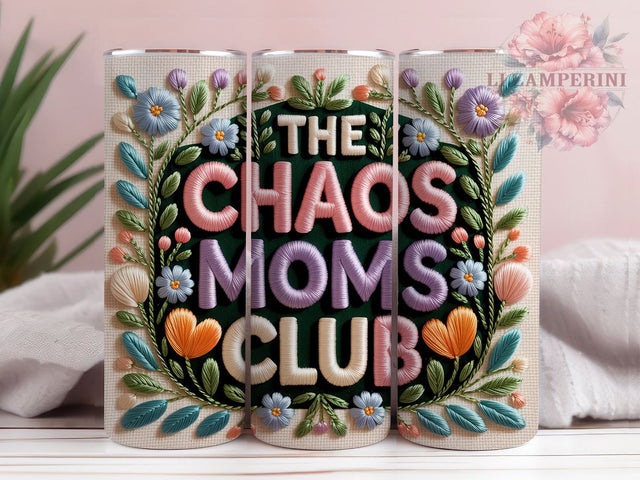 Chaos Moms Club 20oz Tumbler, Faux Yarn Tumbler, Sublimation Wrap, 20oz Tumbler Design, Mother’s Day Gift, PNG Tumbler Wrap, Mom Quote Sublimation Li Zamperini 