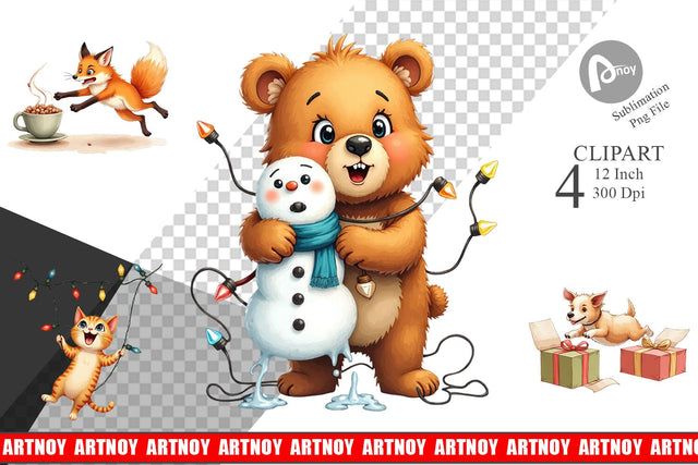 Chaotic Christmas Animals Clipart Sublimation artnoy 