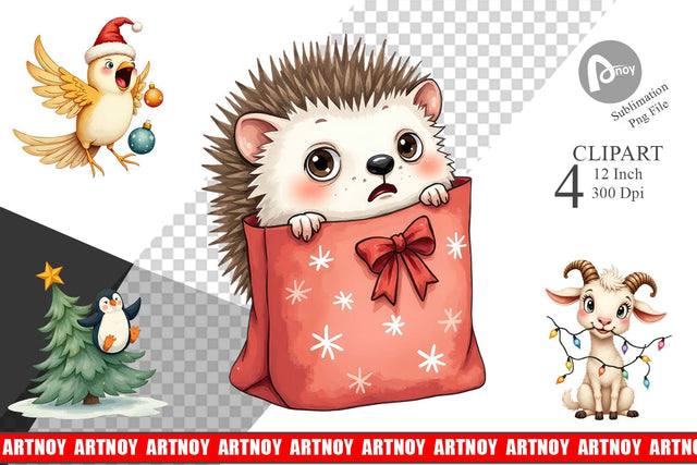 Chaotic Christmas Animals Clipart Sublimation artnoy 