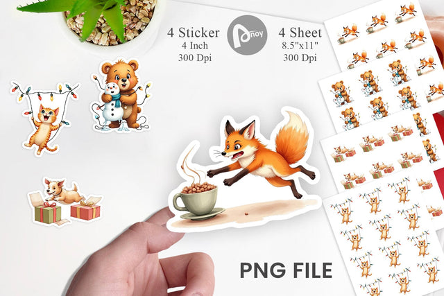 Chaotic Christmas Animals Sticker Sublimation artnoy 