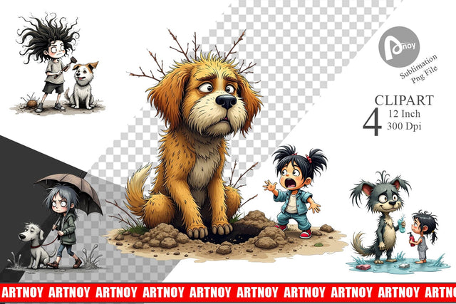 Chaotic Girl Dog Clipart Sublimation artnoy 