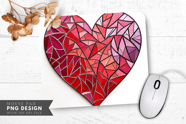 Chaotic Stained Glass Heart Mouse Pad PNG Design Sublimation Regulrcrative 