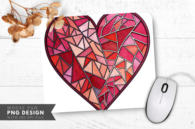 Chaotic Stained Glass Heart Mouse Pad PNG Design Sublimation Regulrcrative 
