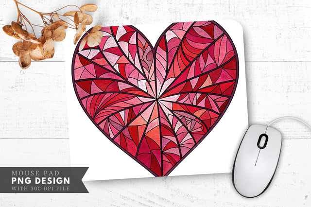 Chaotic Stained Glass Heart Mouse Pad PNG Design Sublimation Regulrcrative 