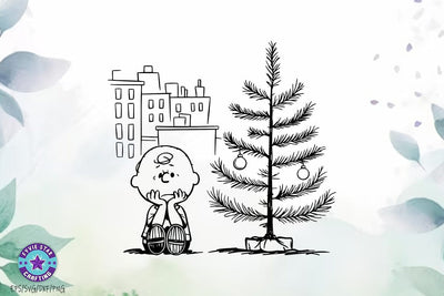 Charlie Brown's Sad Little Christmas Tree Illustration, Christmas Tree Hand draw Ornament Design SVG FiveStarCrafting 