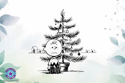 Charlie Brown's Sad Little Christmas Tree Illustration, Christmas Tree Hand draw Ornament Design SVG FiveStarCrafting 