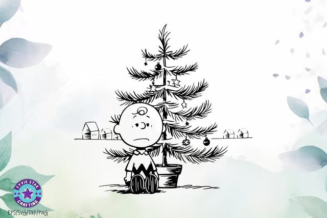 Charlie Brown's Sad Little Christmas Tree Illustration, Christmas Tree Hand draw Ornament Design SVG FiveStarCrafting 