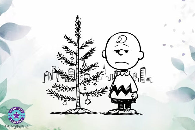 Charlie Brown's Sad Little Christmas Tree Illustration, Christmas Tree Hand draw Ornament Design SVG FiveStarCrafting 