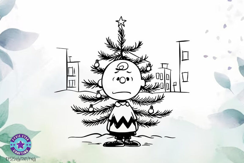 Charlie Brown's Sad Little Christmas Tree Illustration, Christmas Tree Hand draw Ornament Design SVG FiveStarCrafting 