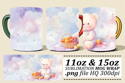 Charming Bear Watercolor Mug 11oz 15oz Sublimation afrosvg 