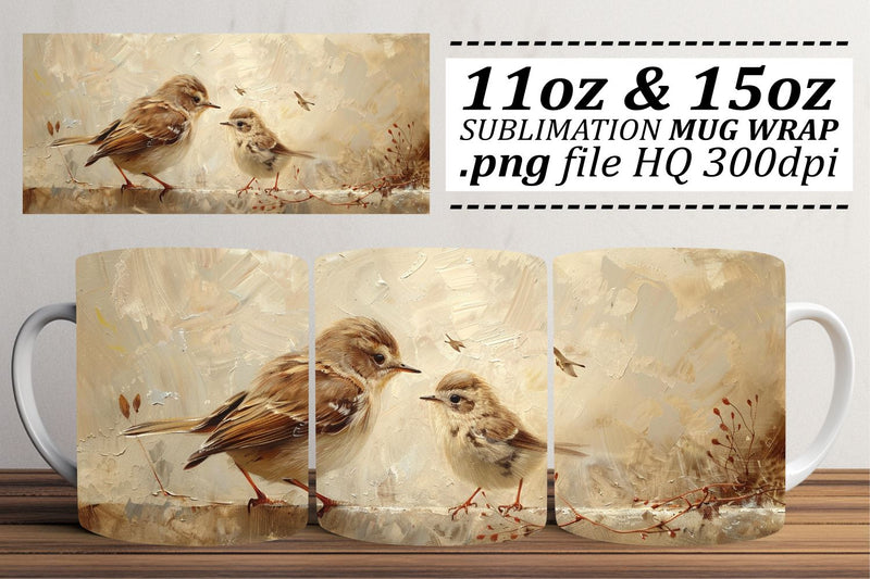 Charming Bird Art Mug – Sublimation Wrap 11oz & 15oz Sublimation afrosvg 