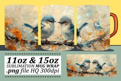 Charming Bird Mug Art – Sublimation Wrap for 11oz & 15oz Cups Sublimation afrosvg 