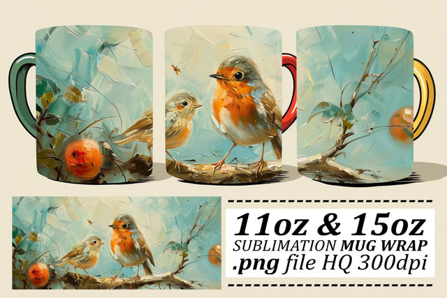 Charming Birds Mug Wrap – 11oz & 15oz Sublimation Print Sublimation afrosvg 