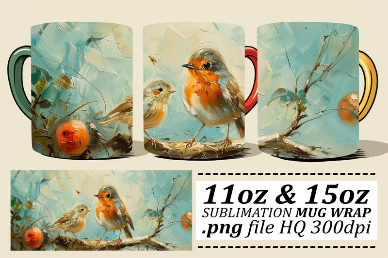 Charming Birds Mug Wrap – 11oz & 15oz Sublimation Print Sublimation afrosvg 