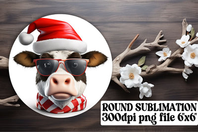 Charming Christmas Cow Art - Circle Ornament Set Sublimation afrosvg 