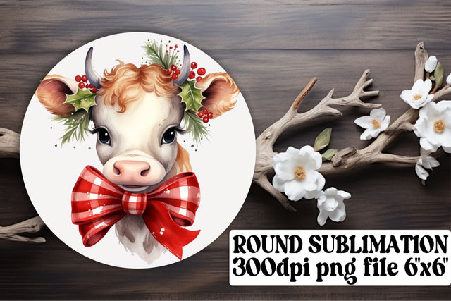 Charming Christmas Cow Art - Sublimation Circle Collection Sublimation afrosvg 