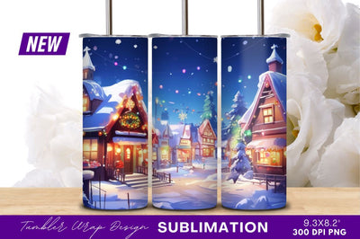 Charming Christmas Village Scene Winter Holiday Sublimation Regulrcrative 