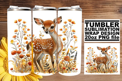 Charming Deer & Floral 20oz Tumbler Wrap Sublimation Print Sublimation afrosvg 