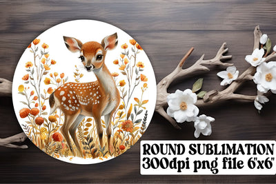 Charming Deer & Floral Design Round Keychain Sublimation Sublimation afrosvg 