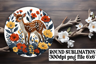 Charming Deer & Floral Keychain Sublimation Design Round Sublimation afrosvg 