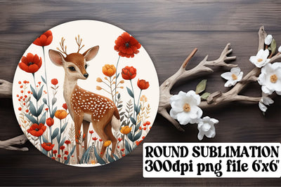 Charming Deer & Floral Round Design Keychain Sublimation Print Sublimation afrosvg 