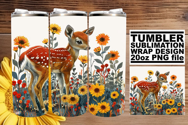 Charming Deer & Floral Tumbler Wrap Sublimation Design 20oz Sublimation afrosvg 