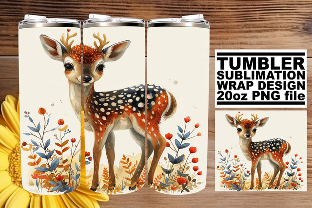 Charming Deer & Floral Tumbler Wrap Sublimation Design 20oz Sublimation afrosvg 
