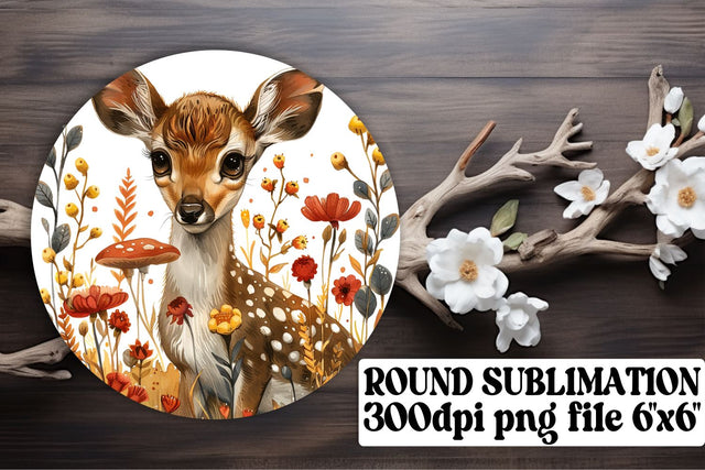 Charming Deer & Flower Keychain Design Round Sublimation Sublimation afrosvg 