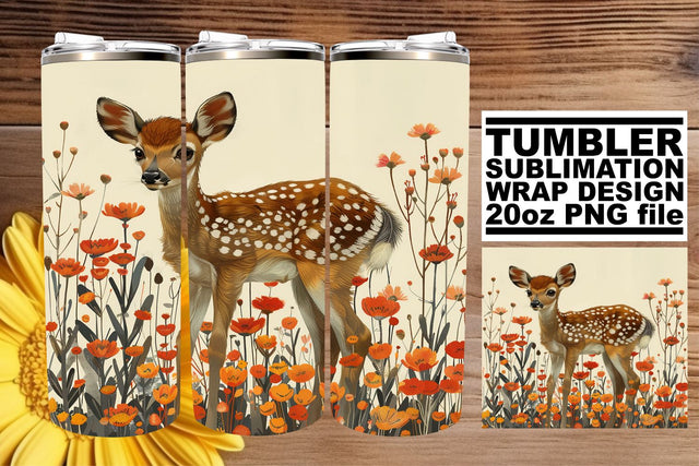 Charming Deer & Flower Sublimation Wrap 20oz Tumbler Sublimation afrosvg 