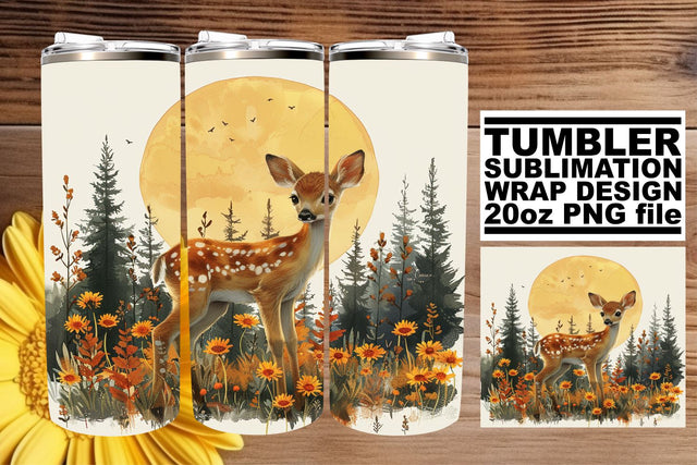 Charming Deer & Flower Tumbler Wrap Design 20oz Sublimation Sublimation afrosvg 