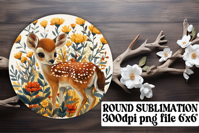 Charming Deer & Flowers Keychain Sublimation Design Round Sublimation afrosvg 