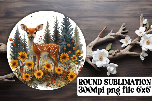 Charming Deer & Flowers Wrap Sublimation Round Design Sublimation afrosvg 