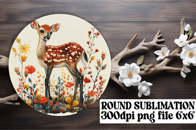 Charming Deer with Floral Wrap Sublimation Round Design Sublimation afrosvg 