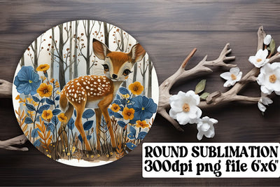 Charming Deer with Flowers Keychain Design Round Sublimation Sublimation afrosvg 